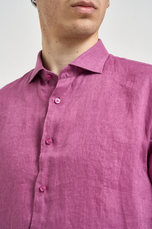 Camicia uomo in lino malva - 2