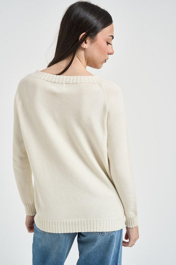 Maglia donna girocollo con rombi panna - 3