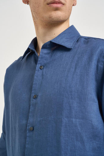 Camicia uomo in lino blu chiaro - 4