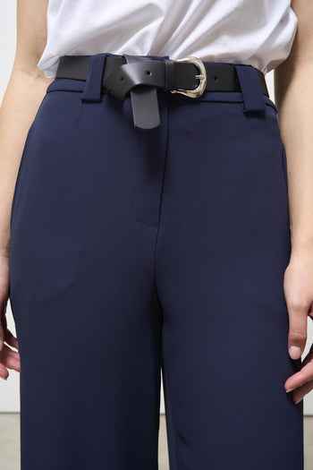 Pantalone donna blu con cintura - 4