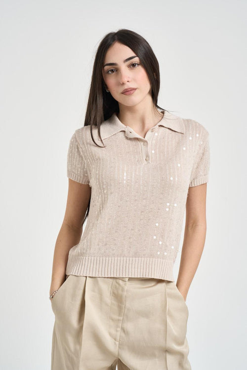 Polo donna manica corta beige - 1