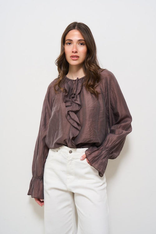 Blusa donna con rouches marrone