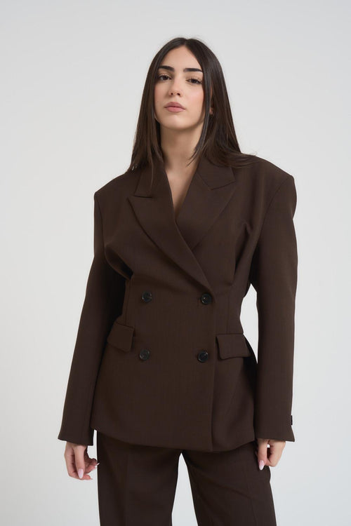 Giacca donna doppiopetto marrone - 2