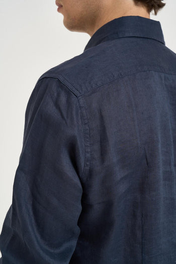 Camicia uomo in lino blu - 5