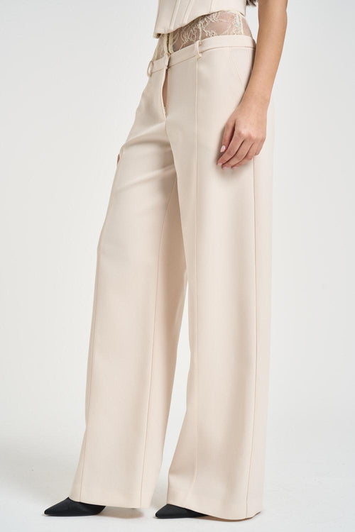 Pantalone donna a palazzo con pizzo panna - 2