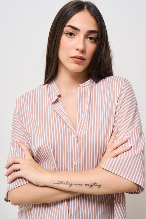 Camicia donna gessata rosa - 2