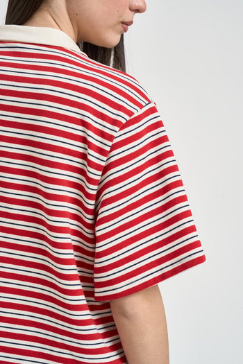 Polo donna cropped a righe rossa - 4
