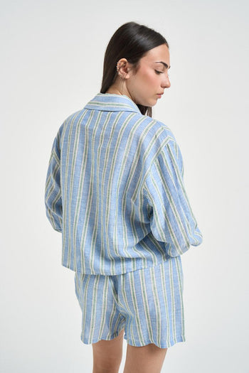 Camicia donna a righe celeste - 4