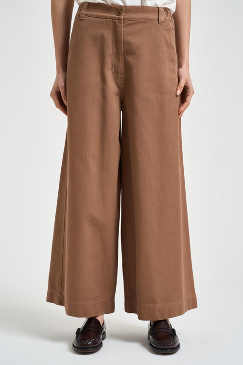 Pantaloni donna marroni a gamba ampia
