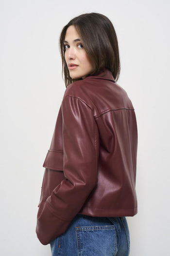 Women's burgundy eco leather jacket - 6