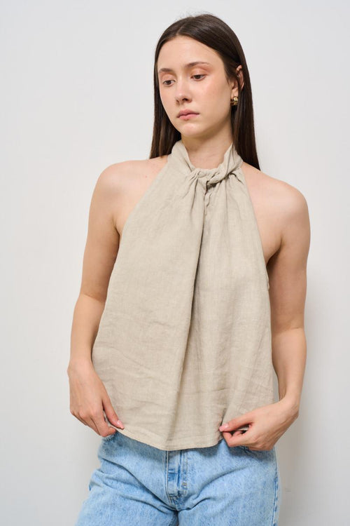 Top donna beige con nodo
