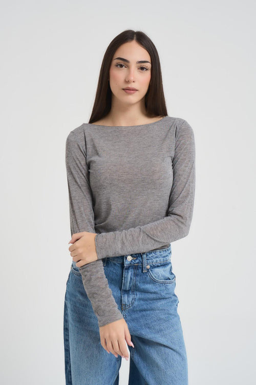 Maglia donna scollo a barchetta grigia