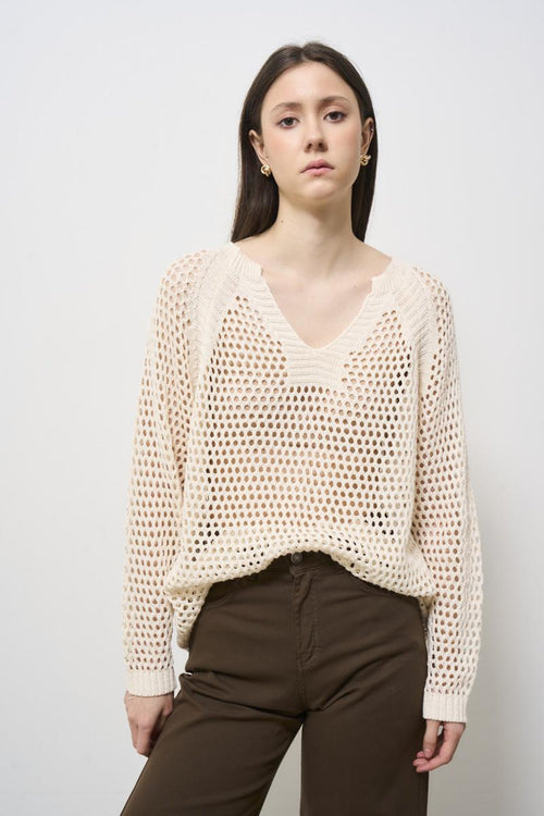 Women's cream perforated sweater