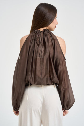 Blusa donna spalle scoperte moro - 3