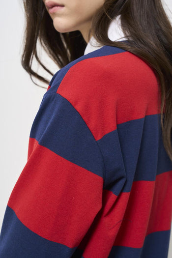 Red and blue striped women's polo shirt - 5