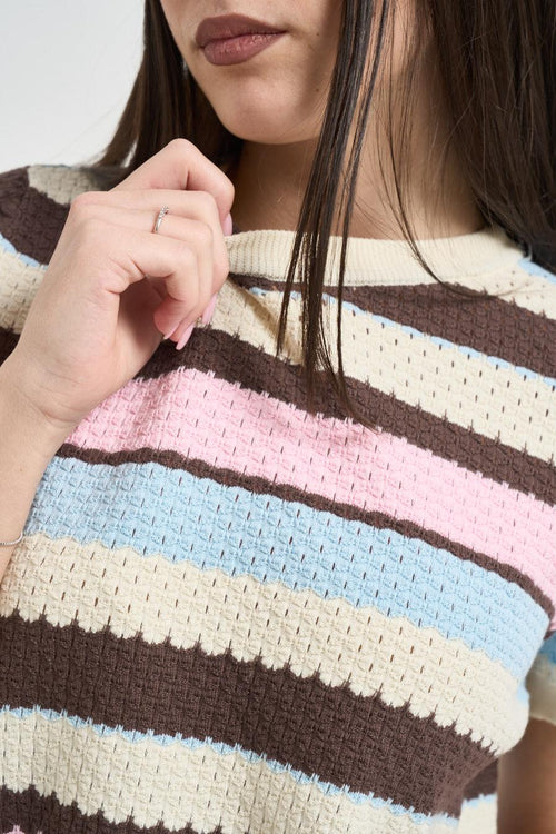 Maglia donna cropped a righe multicolor - 2