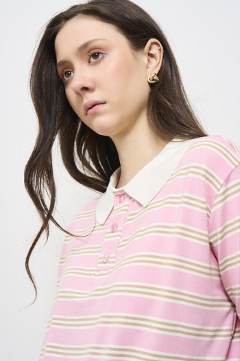Polo donna a righe rosa - 3