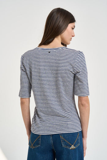 T-shirt donna a righe blu e bianca - 3