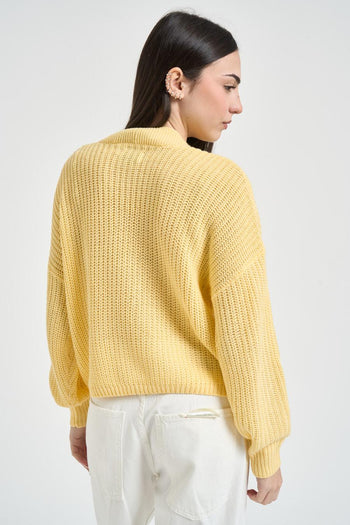Cardigan donna in maglia giallo pastello - 4