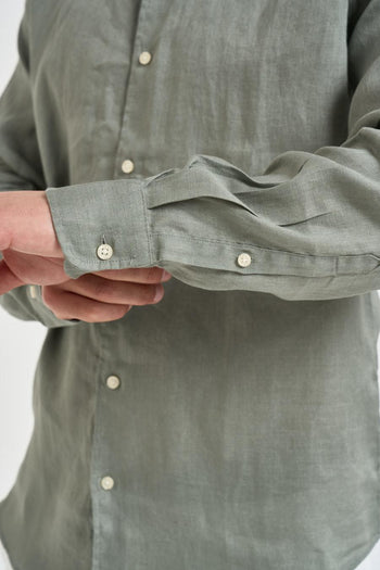Camicia uomo in lino verde - 3