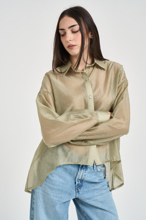 Camicia donna semi-trasparente verde salvia - 2