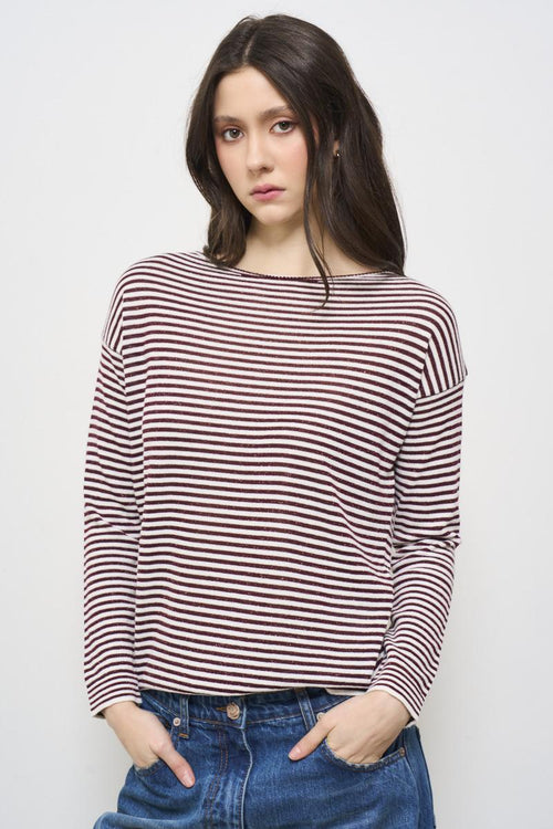 Women's burgundy sweater with lurex stripes - 2