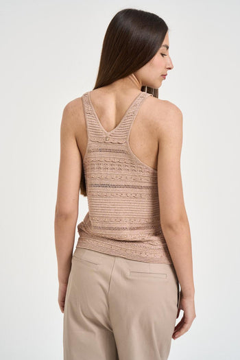 Top donna in maglia traforata rosa cipria - 3