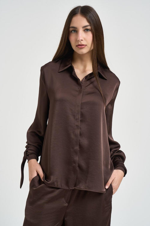 Camicia donna con fiocchetti marrone - 2