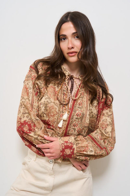 Camicia donna fantasia rosso mattone