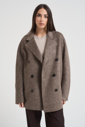 Cappotto donna doppiopetto tortora - 5