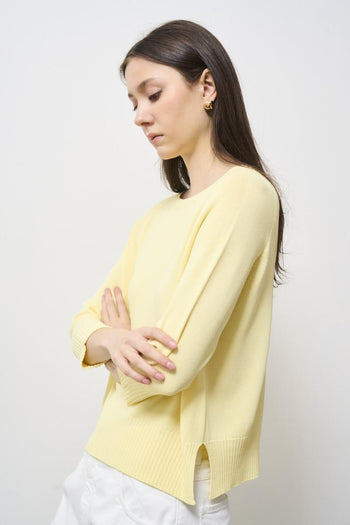 Women's round neck sweater, canary yellow - 5