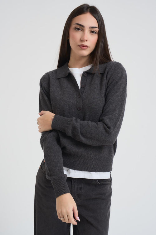Polo donna in maglia grigio antracite