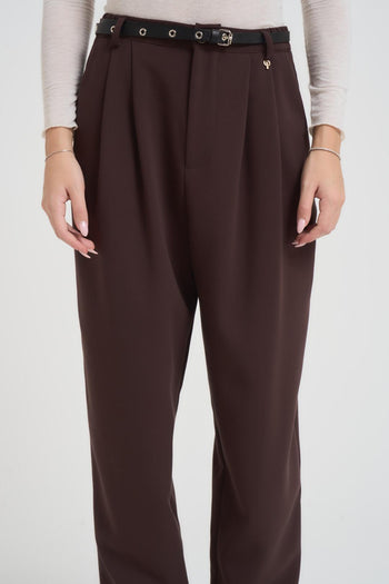 Pantalone donna vita alta marrone - 5