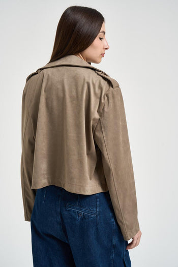 Trench donna cropped in suede tortora - 4
