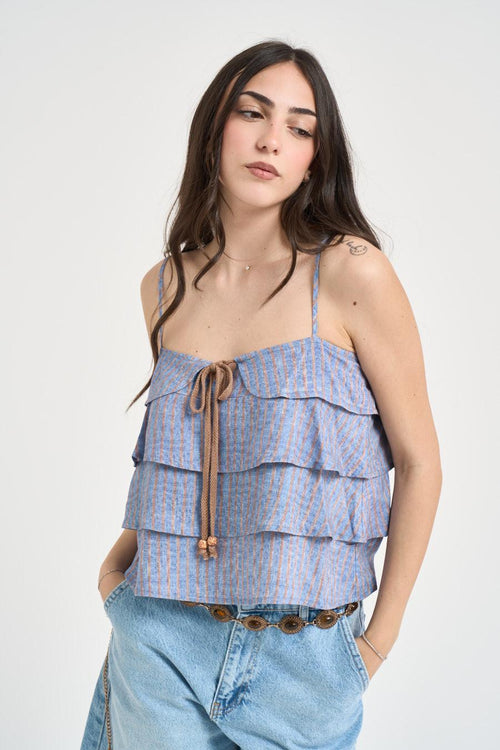 Top donna a righe azzurro e beige