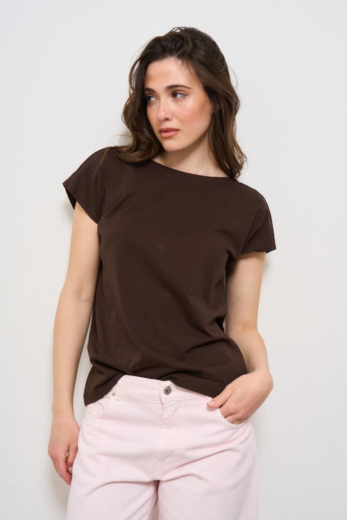 T-shirt donna girocollo marrone
