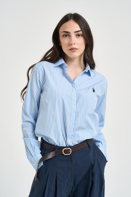 Camicia donna a righe verticali celeste