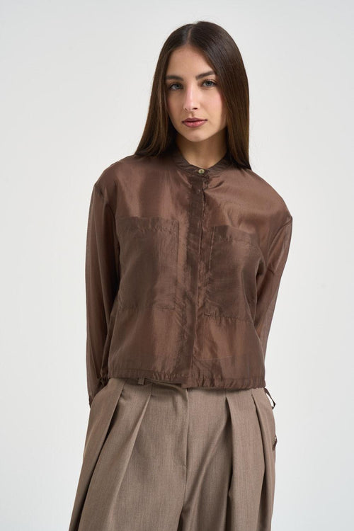 Blusa donna in organza marrone