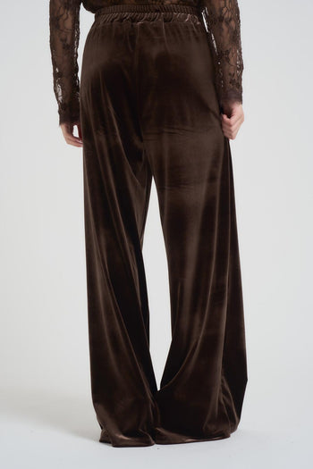 Pantalone donna a palazzo in velluto marrone - 5