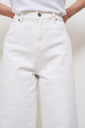 Jeans donna a palazzo in denim bianco - 6