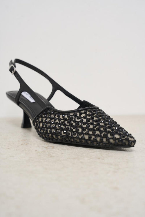 Black women's shoe with heel and rhinestones - 2