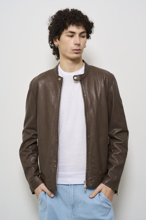 Men's brown leather jacket