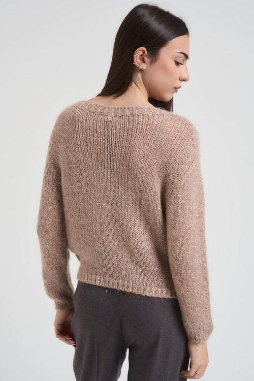 Maglia donna girocollo lurex beige - 2