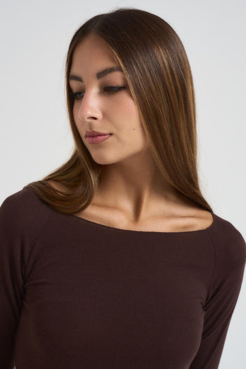 Maglia donna scollo a barca marrone - 3