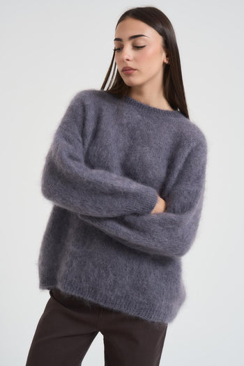 Maglione donna in misto mohair grigio - 3