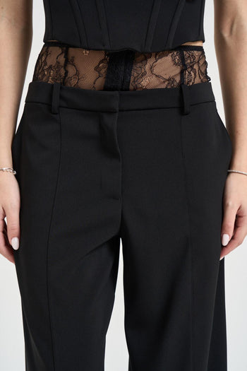 Pantalone donna a palazzo con pizzo nero - 6