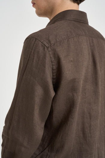 Camicia uomo in lino marrone - 5