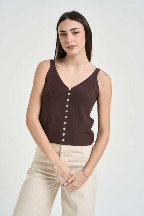 Top donna in maglia marrone - 1