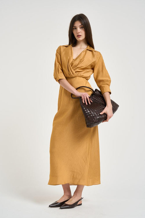 Abito donna scollo a V ocra<BR/>