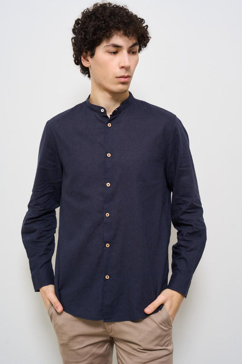 Camicia uomo alla coreana blu